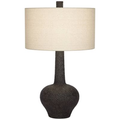 Lukas Modern Mid Century Table Lamp 27" Tall Black Pebbled White Cream Drum Shade for Bedroom Living Room Bedside Nightstand Kids
