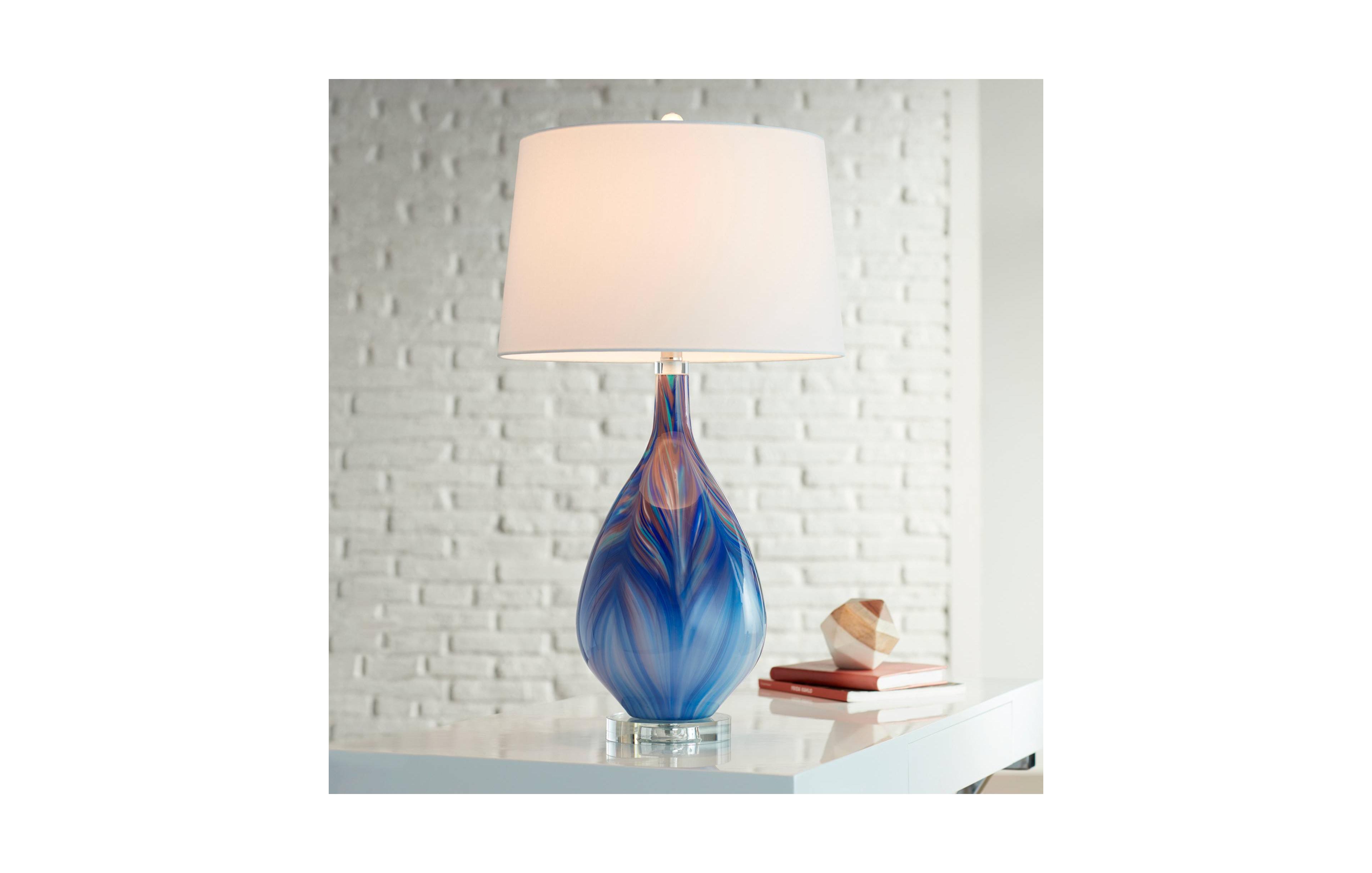 Possini Euro Design Taylor 29" Tall Teardrop Modern Coastal End Table Lamp Blue Art Glass Single White Shade Living Room Bedroom