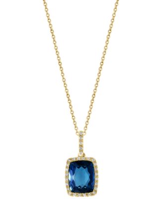 EFFY Collection - London Blue Topaz (4-1/5 ct. t.w.) & Diamond (1/10 ct. t.w.) Halo 18" Pendant Necklace in 14k Gold