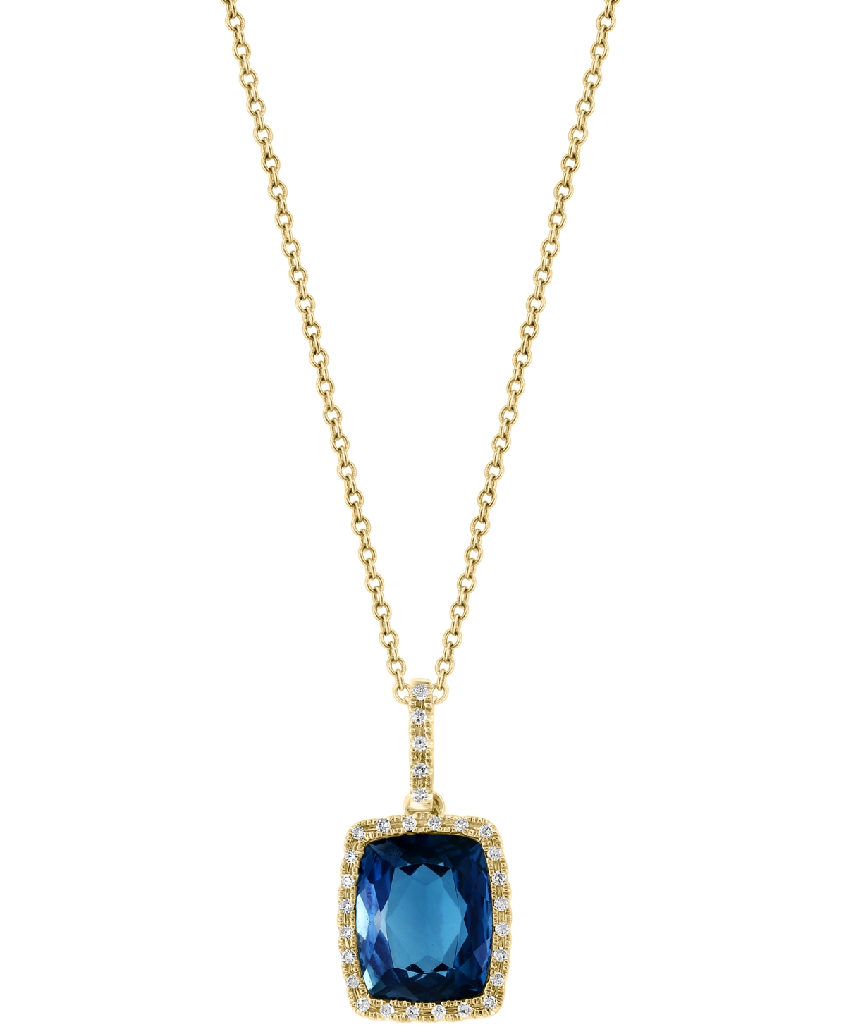 Effy Collection Effy London Blue Topaz (4-1/5 Ct. T.w.) & Diamond (1/10 Ct. T.w.) Halo 18" Pendant Necklace In 14k G