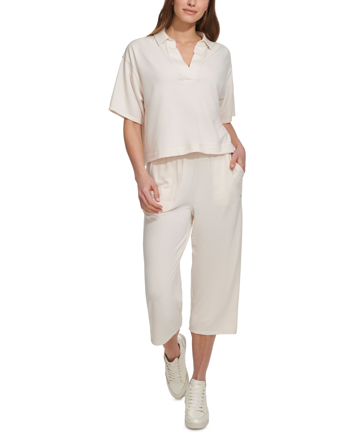 Dkny Sport Women's Solid Johnny Collar Split-Neck Top