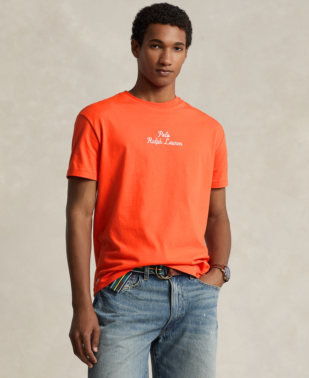 Shop Polo Ralph Lauren Men's Classic-fit Logo Jersey T-shirt In Orange Flame