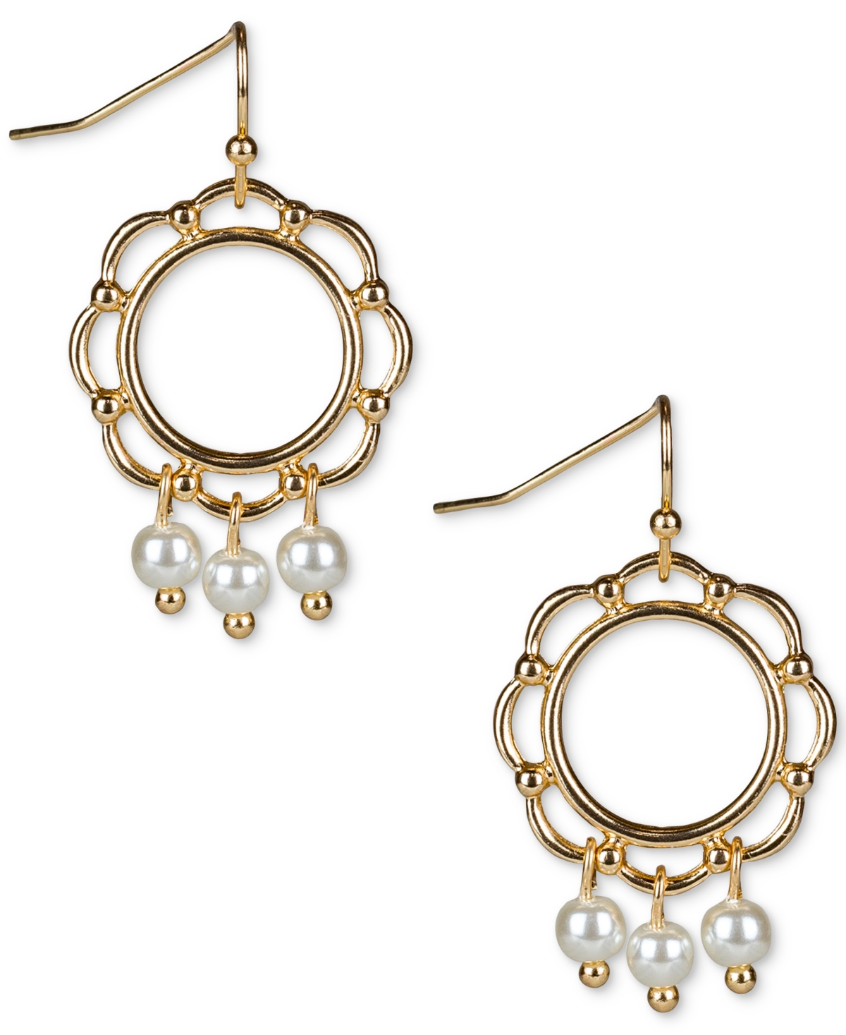 Gold-Tone Imitation Pearl Open Ring Drop Earrings - Egyptian Gold, White
