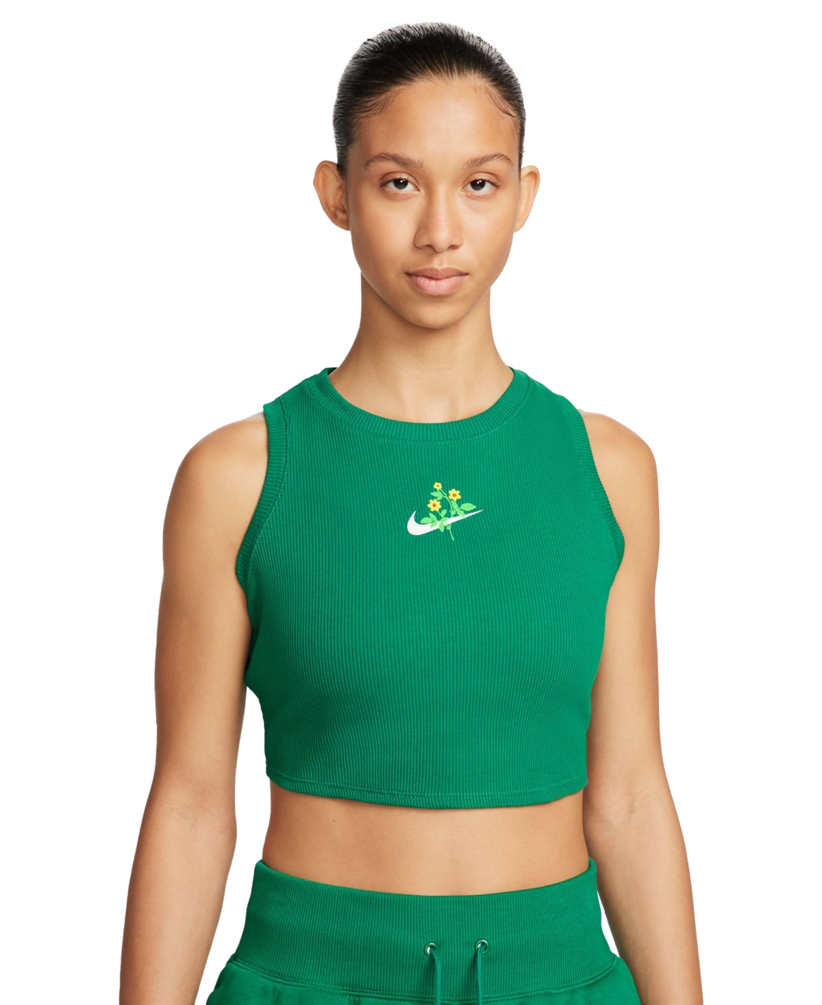 Shop Nike Women's Sportswear Essential Cropped Ribbed Tank Top In Malachite