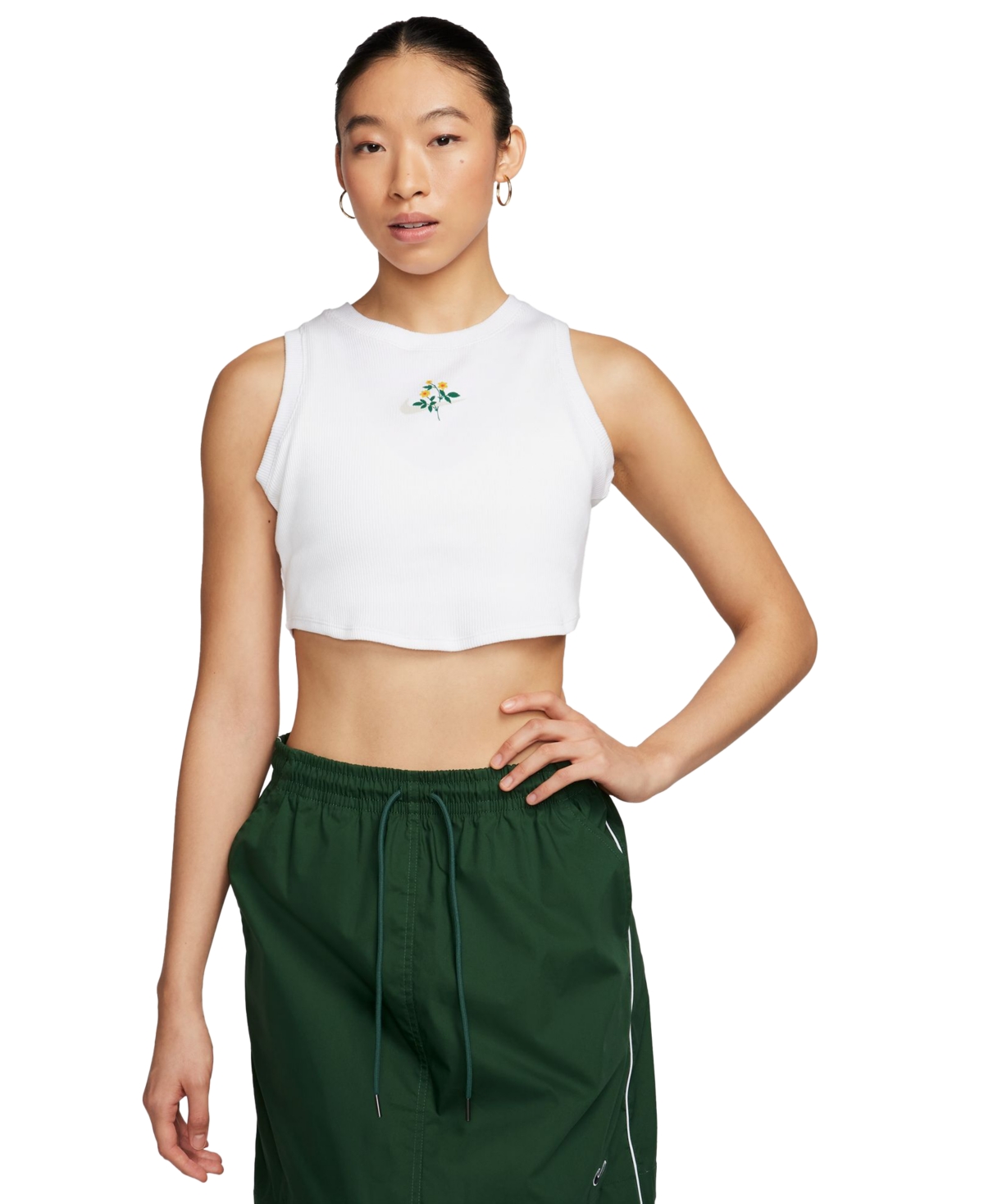 Shop Nike Women's Sportswear Essential Cropped Ribbed Tank Top In White