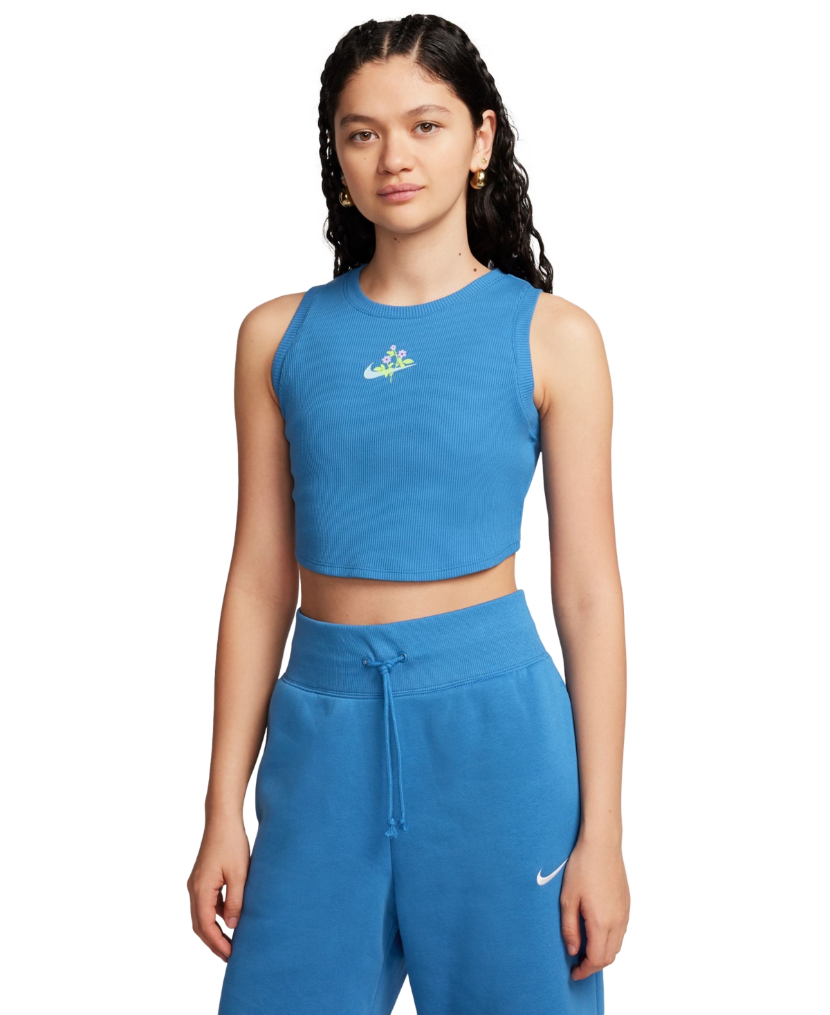 Shop Nike Women's Sportswear Essential Cropped Ribbed Tank Top In Star Blue