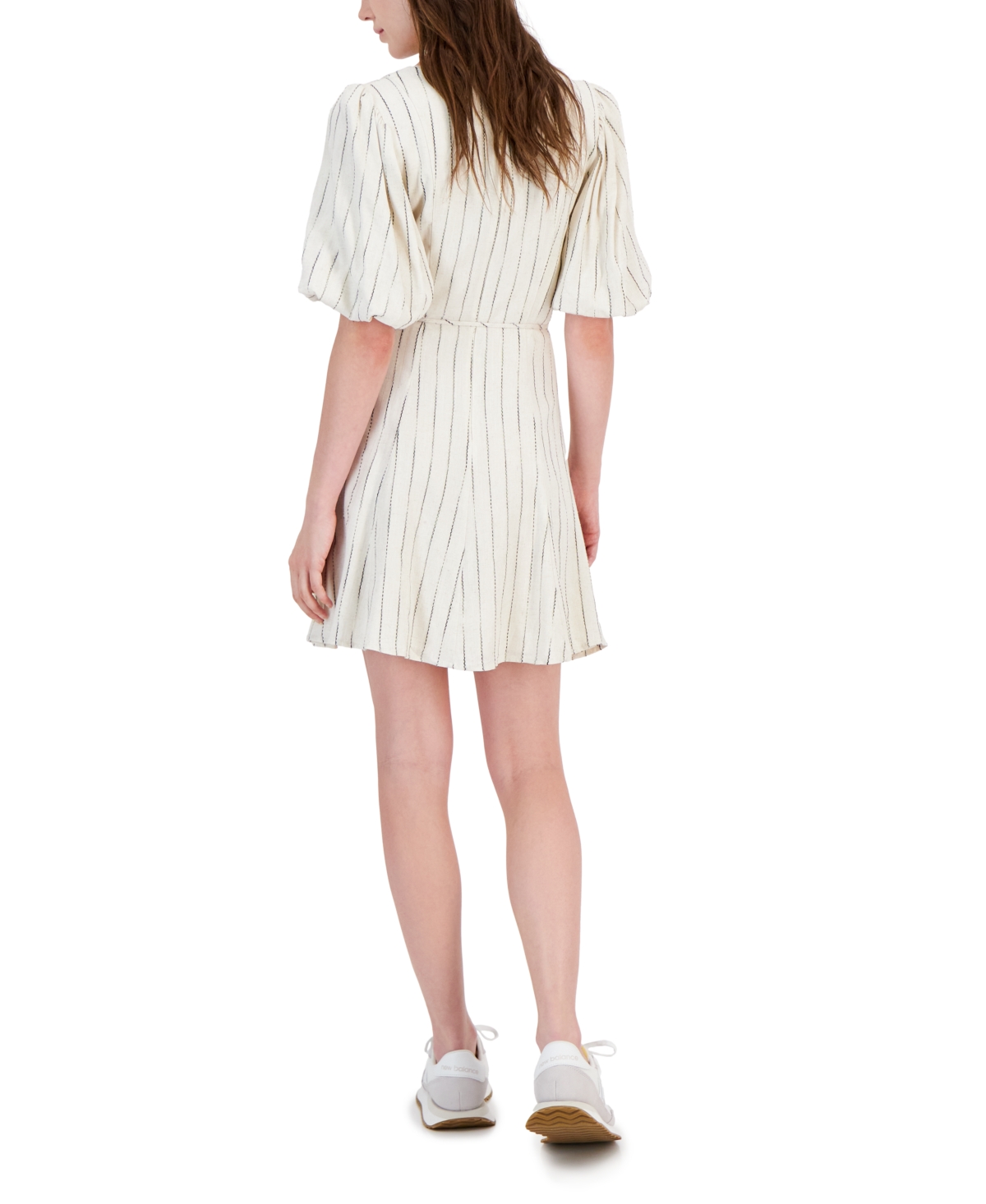 Shop Tinsel Juniors' V-neck Flutter-sleeve Striped Mini Dress In Ivory,black Stripe