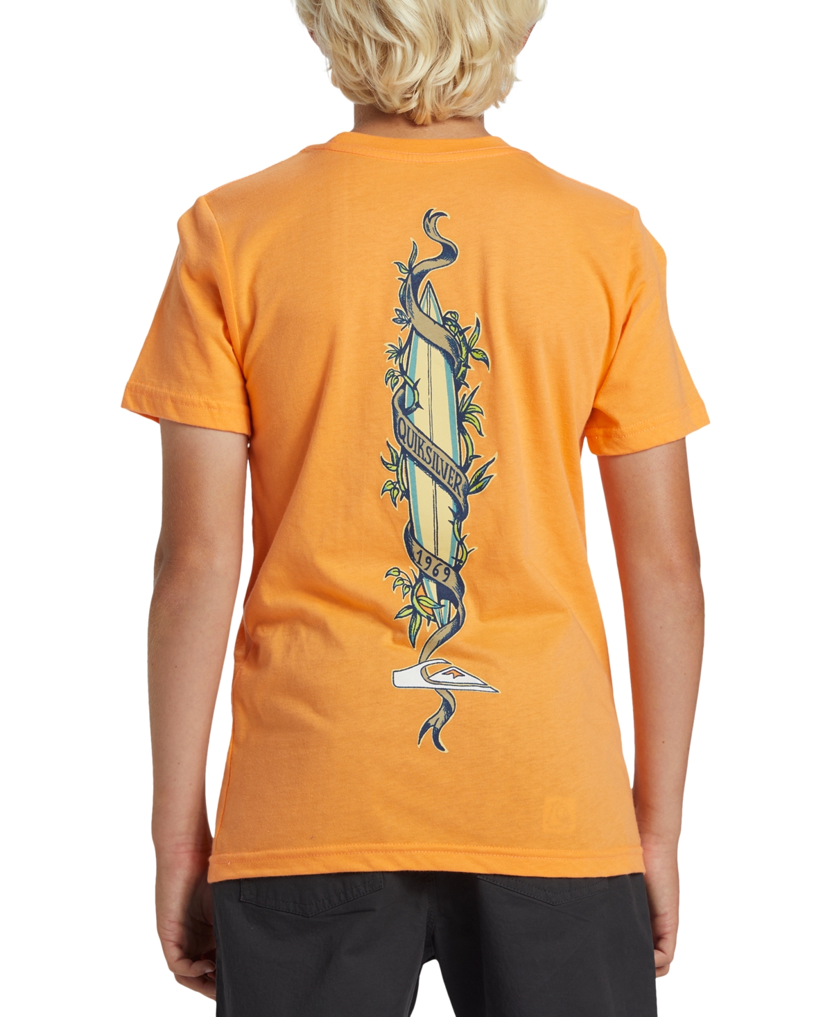 Shop Quiksilver Big Boys Step Up Surfboard-print T-shirt In Tangerine