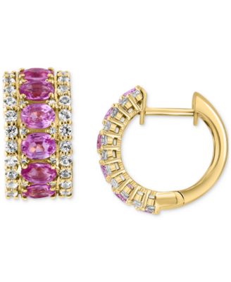 EFFY Collection - Blue & White Sapphire (3-1/4 ct. t.w.) & Diamond (1/20 ct. t.w.) Small Hoop Earrings in 14k White Gold, 0.59"