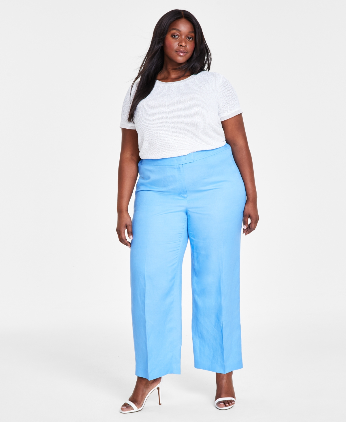 Shop Anne Klein Plus Size Jillian High-rise Wide-leg Pants In Shore Blue
