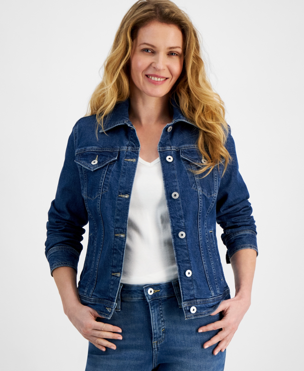 Shop Style & Co Women's Classic Denim Jacket, Created For Macy's In Cosmos