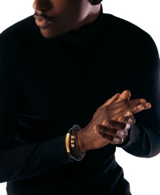 Men's Multirow Black Fiber Bracelet in Gold-Tone Ion-Plated Stainless Steel