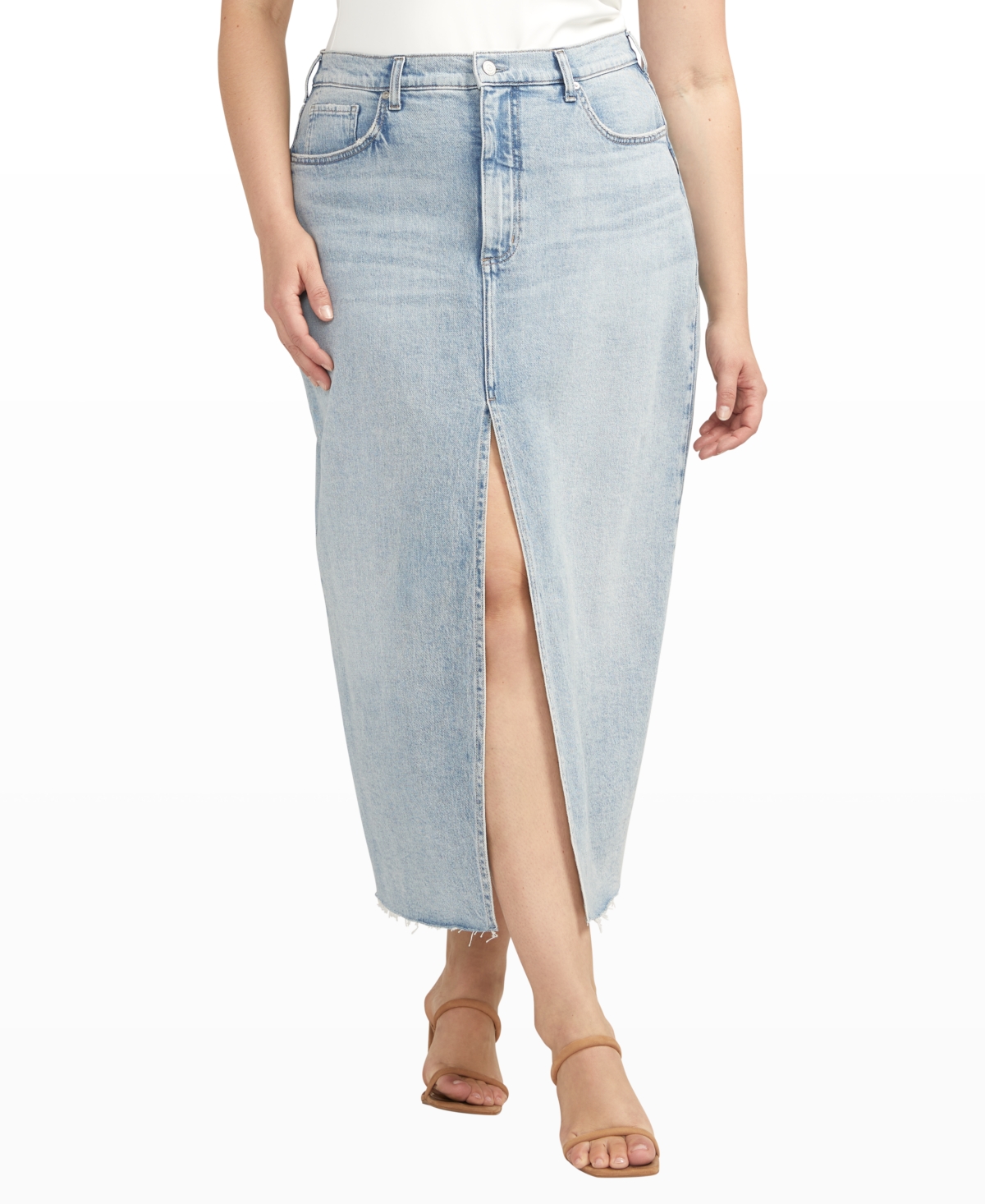 Silver Jeans Co. Front Slit Denim Midi Skirt In Indigo