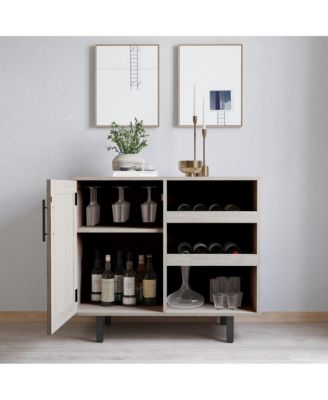 Aloise Bar And Sideboard With Storage Cabinet, Hanging Stemware Holders And Bottle Storage