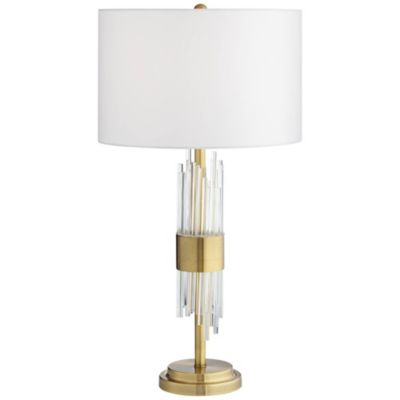 Aloise Modern Mid Century Table Lamp 27 1/2" Tall Brass Clear Glass Tube White Drum Shade for Bedroom Living Room Bedside Office