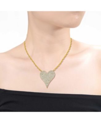 Sterling Silver with Pave Cubic Zirconia Heart Layering Necklace