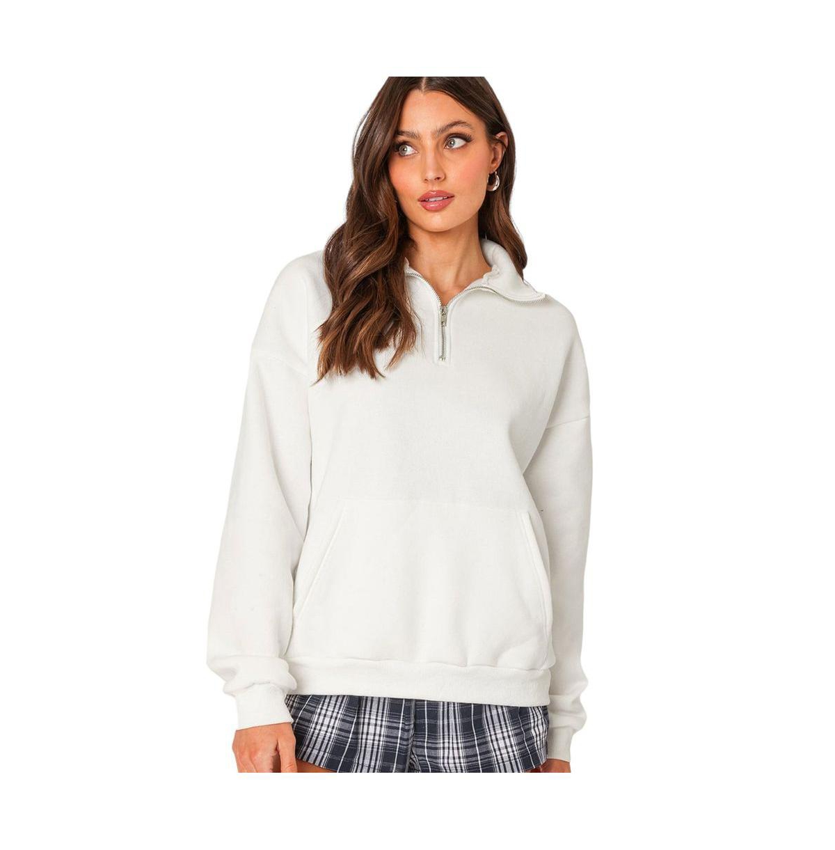 Shop Edikted Women's Oversized Quarter Zip Sweatshirt In White
