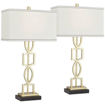 Modern Table Lamps 28 1/4" Tall Set of 2 Gold Metal White Rectangular Shade for Living Room Bedroom House Bedside
