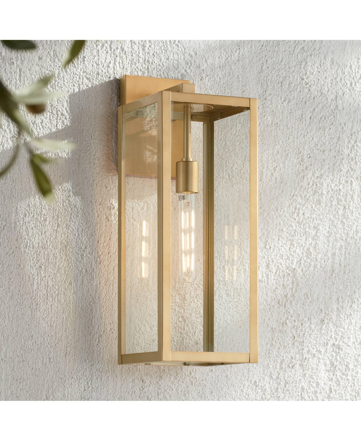 Titan 20 1/4" High Modern Outdoor Wall Light Fixture Mount Porch House Exterior Outside Lantern Edison Bulb Soft Gold Finish Clear Glass Shade Front D