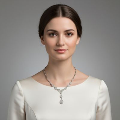 Sterling Silver Cubic Zirconia Micro Pave Dofee Drop Necklace