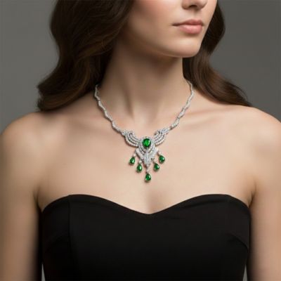 Women's Elegant White Gold Plated Teardrop CZ Statement Necklace