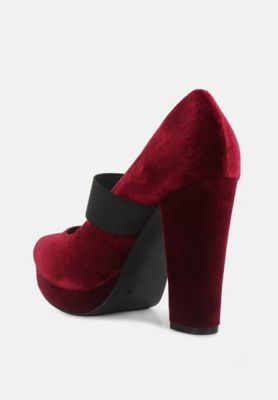 Womens Krause High Block Heel Velvet Pumps