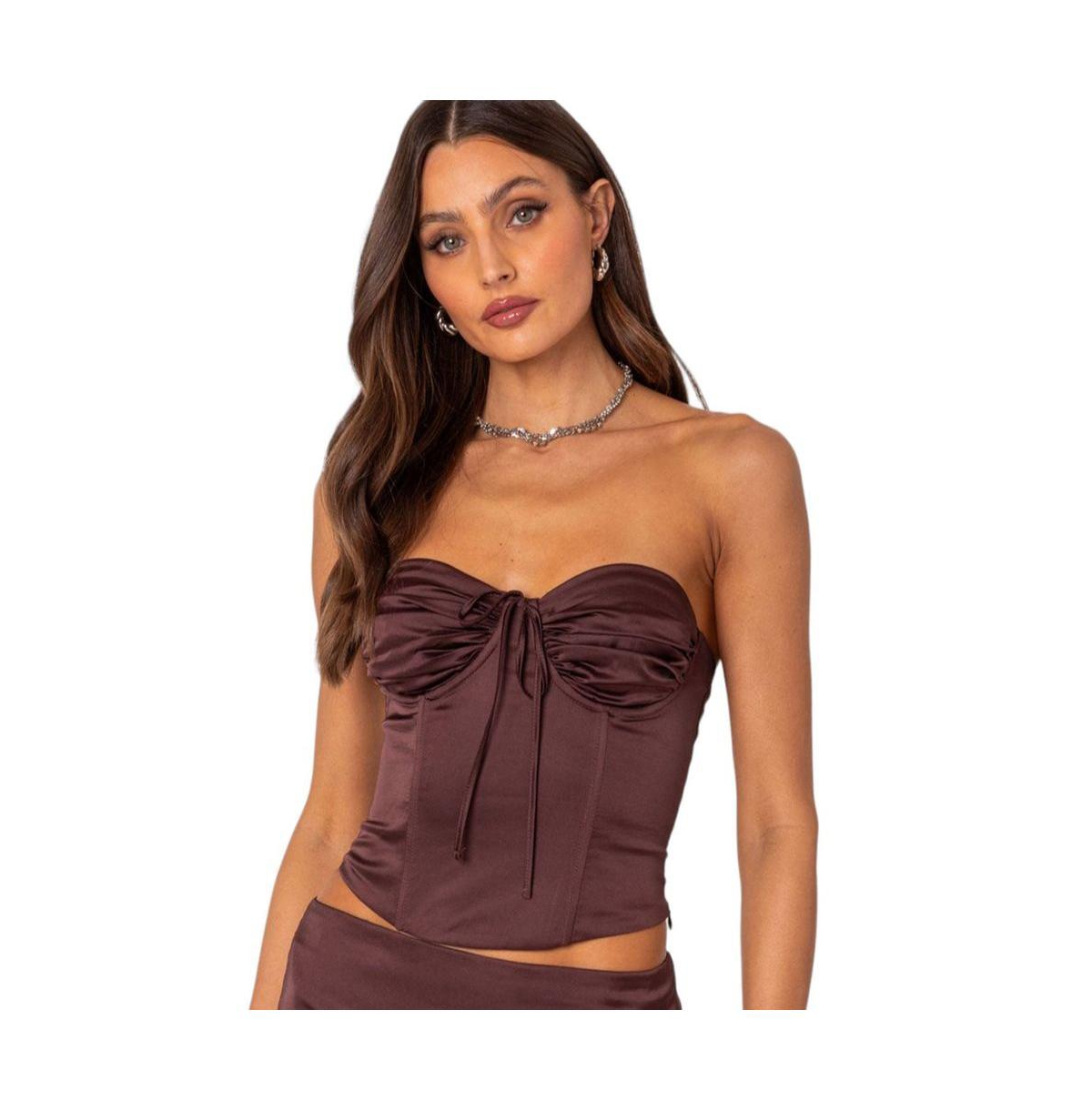 EDIKTED WOMEN'S BEA SATIN LACE UP CORSET TOP