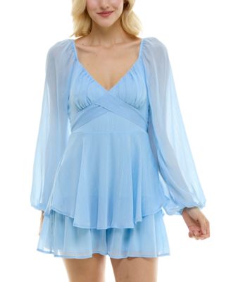 Crystal Doll Juniors' Tie-Back Tiered Fit & Flare Dress - Macy's