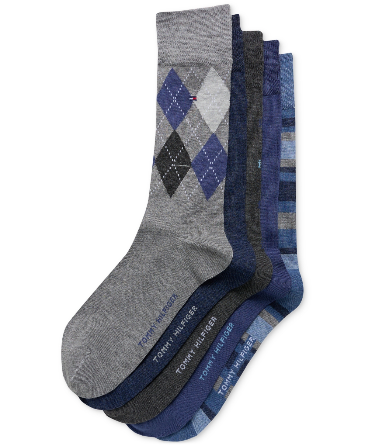 TOMMY HILFIGER MEN'S CREW LENGTH DRESS SOCKS, ASSORTED PATTERNS, PACK OF 5 