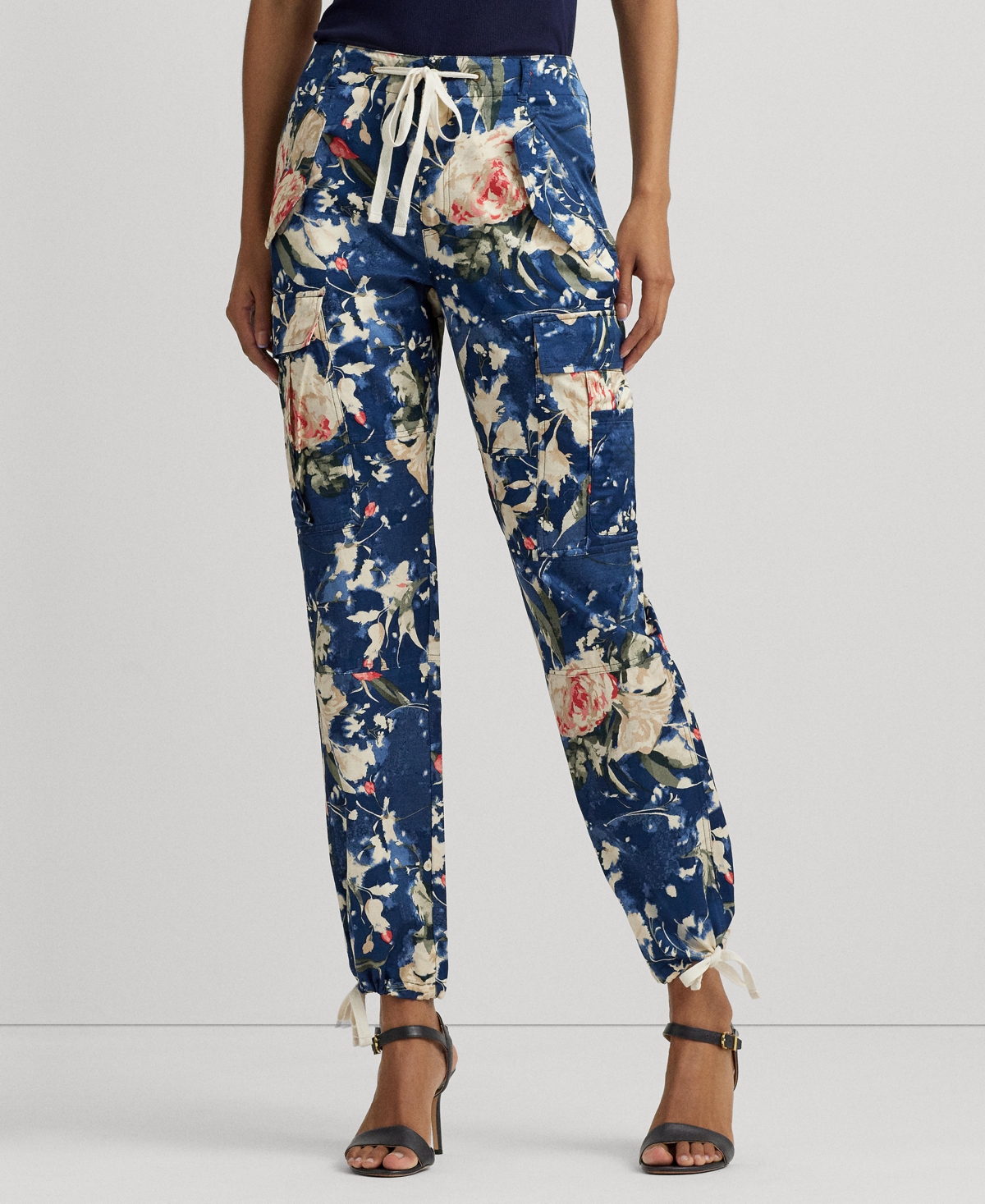 Women's Floral High-Rise Cargo Pants - Blue Multi