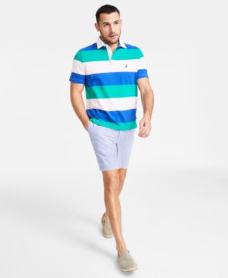 Mens Rugby Stripe Polo Shirt Seersucker Shorts