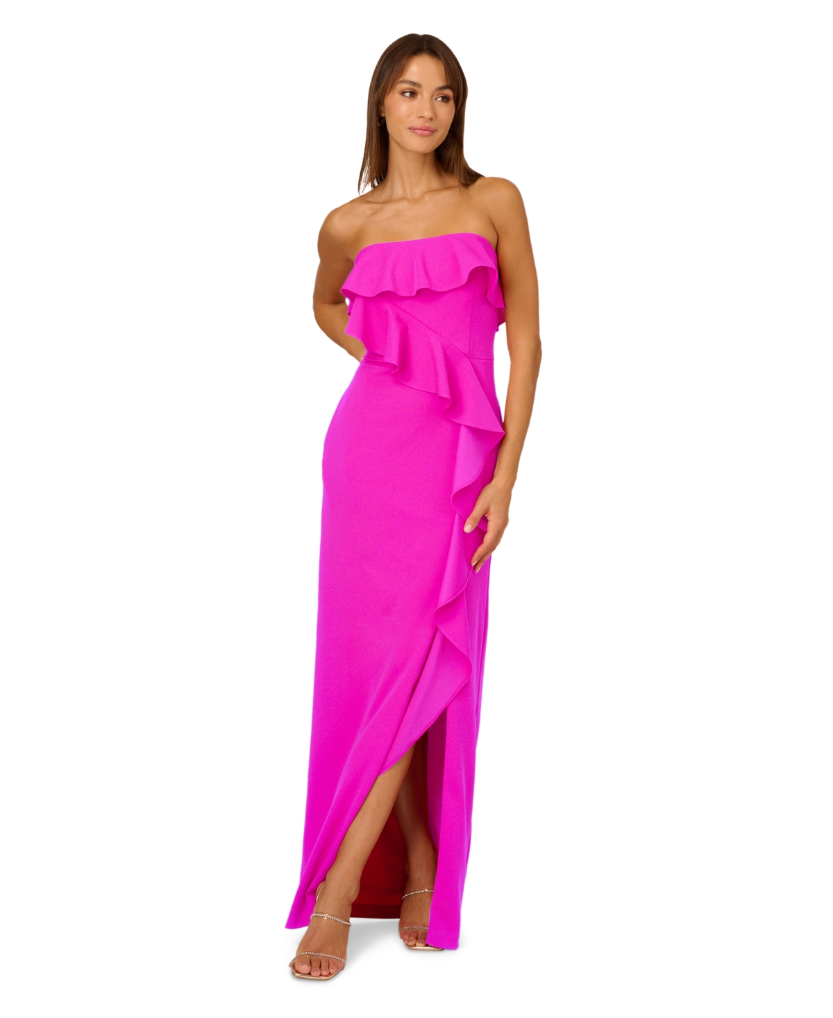 Adrianna By Adrianna Papell Women's Strapless Cascading Ruffle Gown In Pink Flame