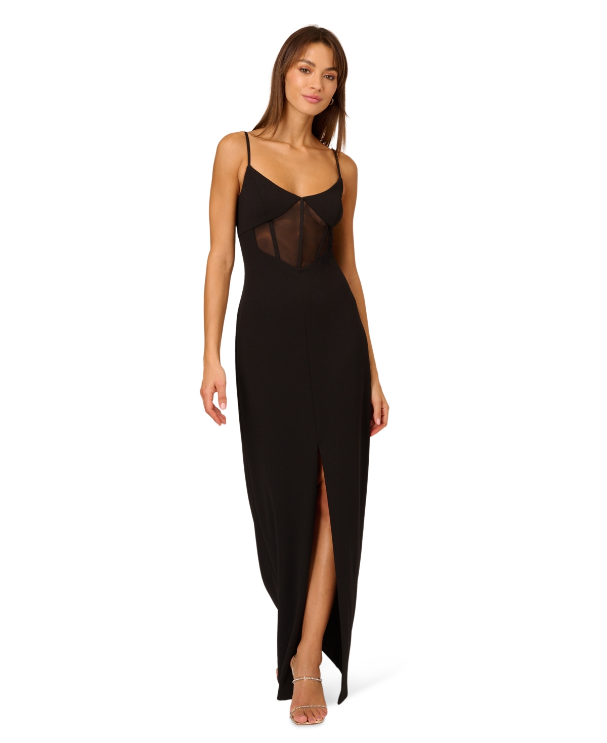 Adrianna By Adrianna Papell Women's Sleeveless Mesh-panel Gown In Black