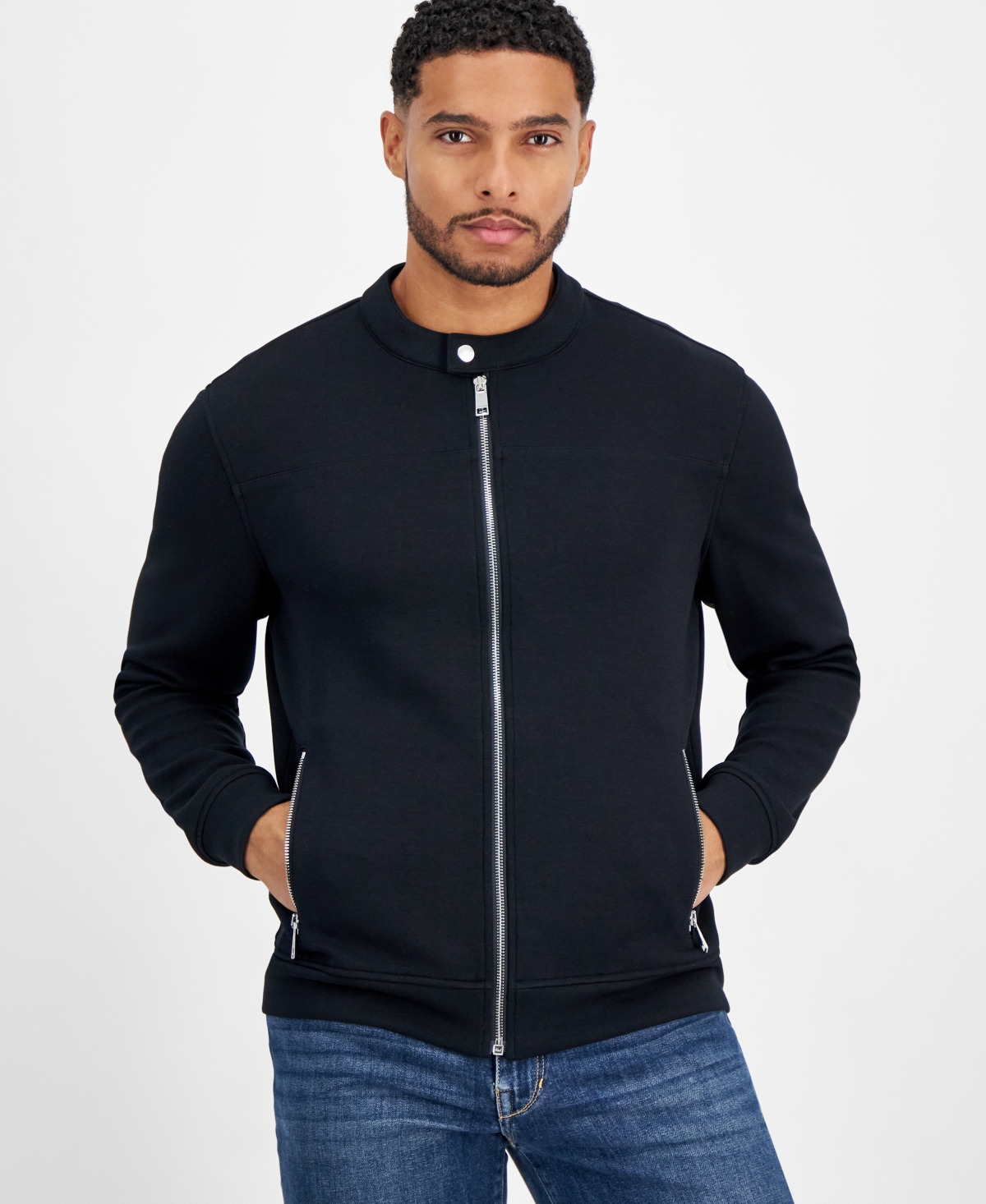 Inc International Concepts Men's Nelson Regular-fit Full-zip Jacket, Created For Macy's In Deep Black