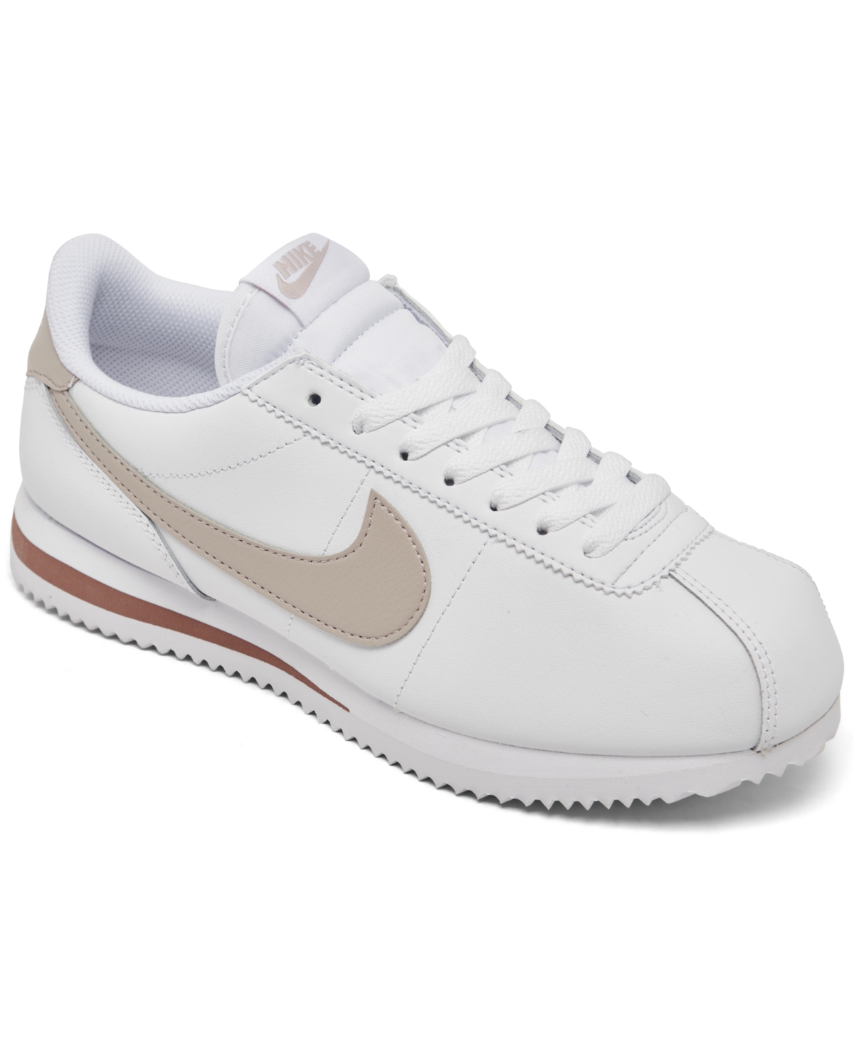 Women's Classic Cortez Leather Casual Sneakers from Finish Line - White, Platinum