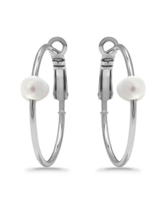 White Cultured Pearl Hoop Earrings