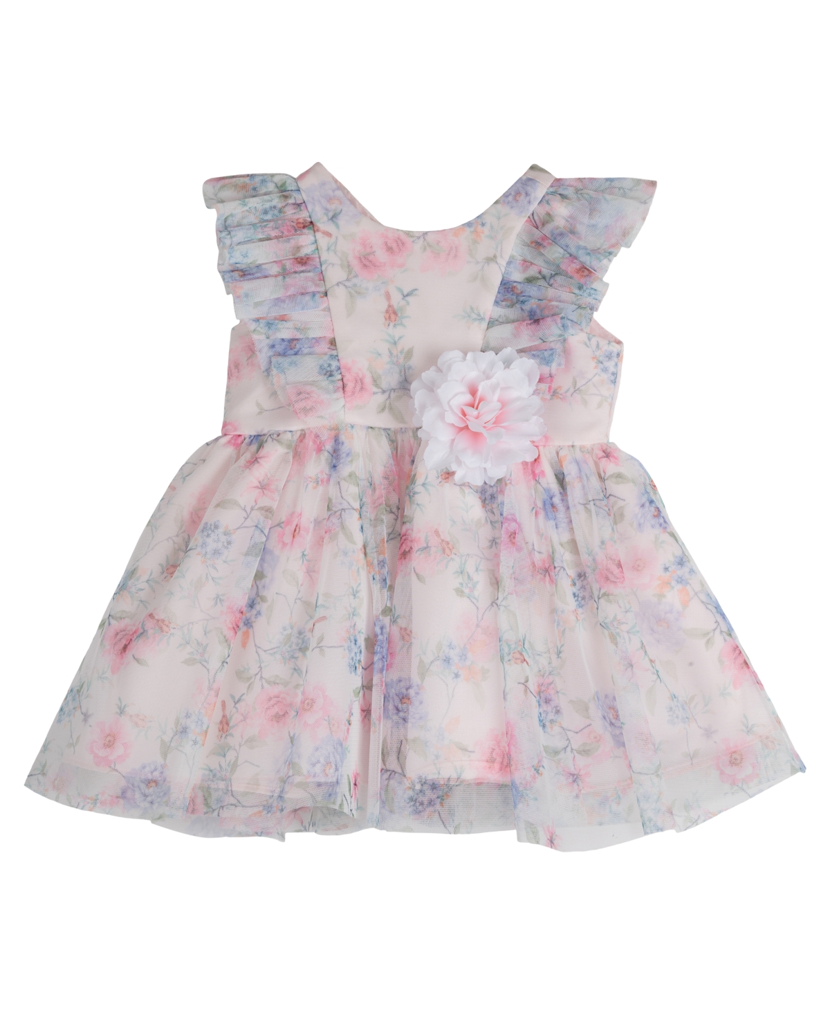 Shop Rare Editions Baby Girls Floral Mesh Social Dress With Diaper Cover In Blush