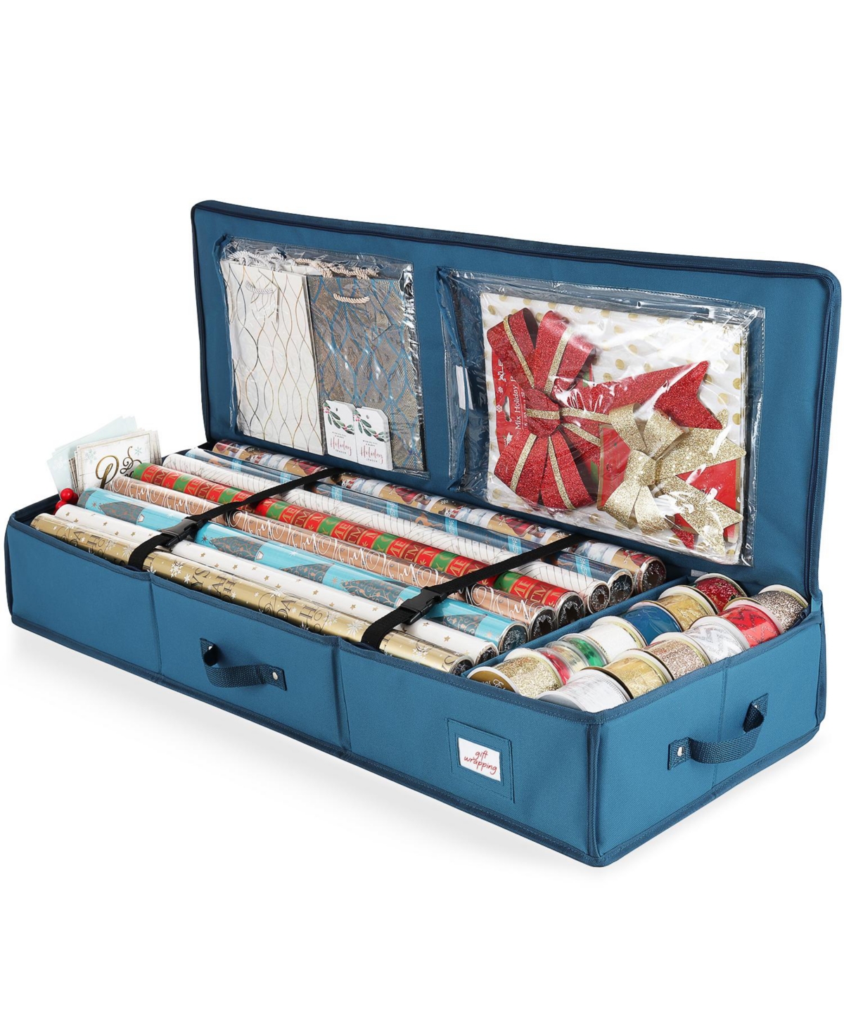 Premium Holiday Gift Wrapping Paper & Accessories Storage Box - Fits Up to 22 Rolls of 40" - Blue