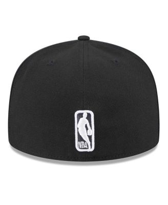Men's Black Brooklyn Nets Piped & Flocked 59Fifty Fitted Hat