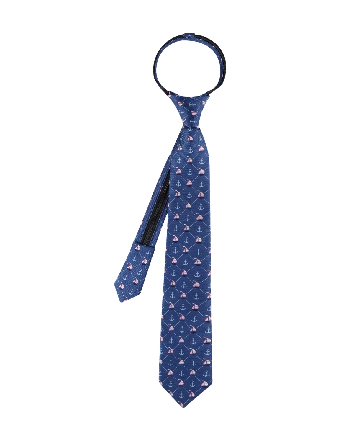 Tommy Hilfiger Kids' Boys Nautical Anchor And Sailboat Printed Pre-tied Zipper Tie In Navy,pink