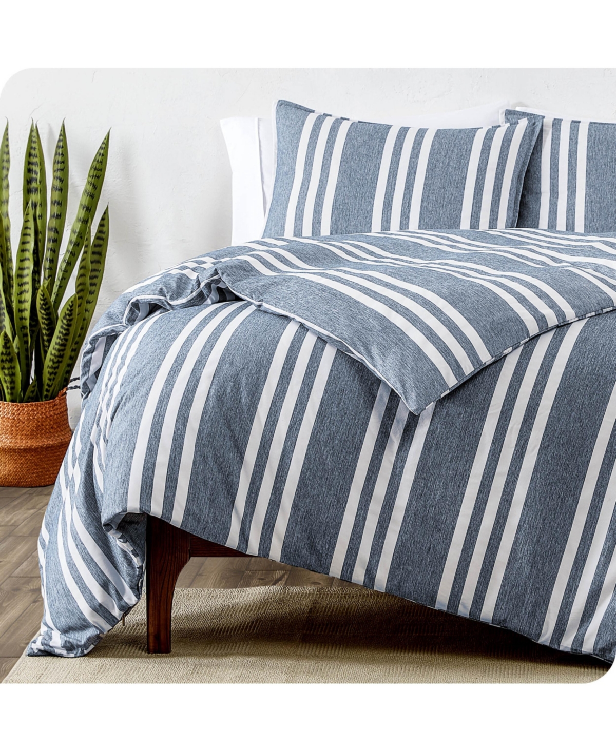 Bare Home Double Brushed Duvet Cover Set - Stripe - heather midnight blue