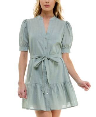 B Darlin - Juniors' Short-Sleeve Tied Button-Front Dress