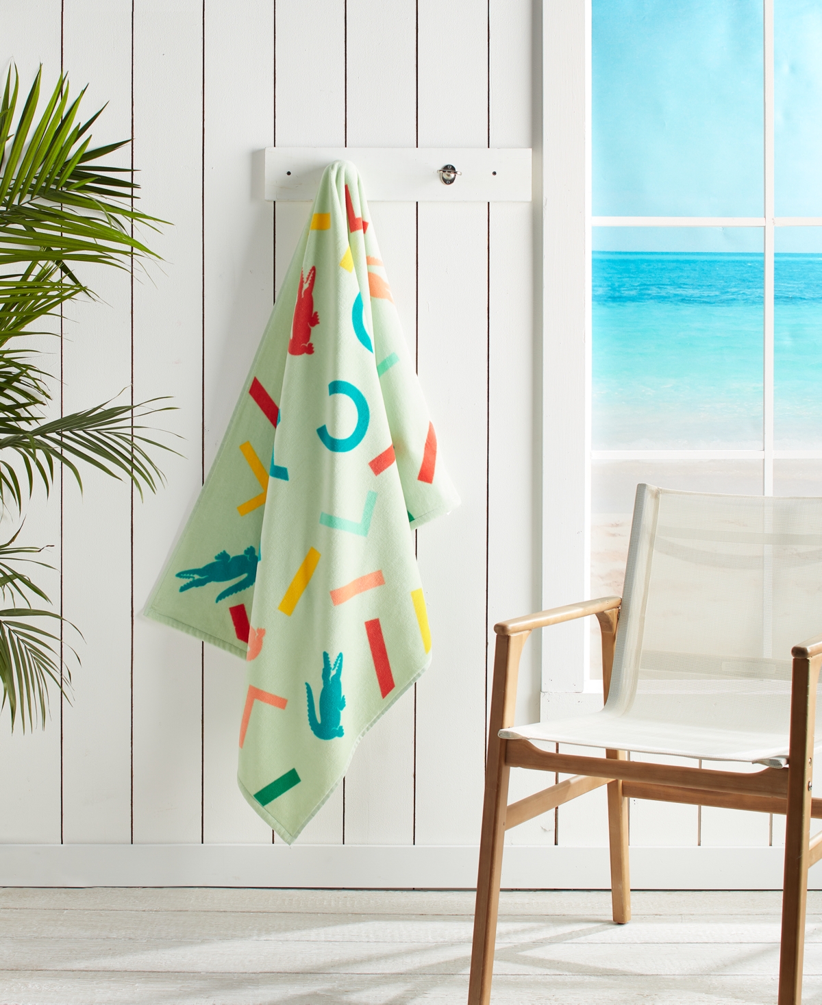 Shop Lacoste Home Flash Signature-print Cotton Beach Towel In Multi