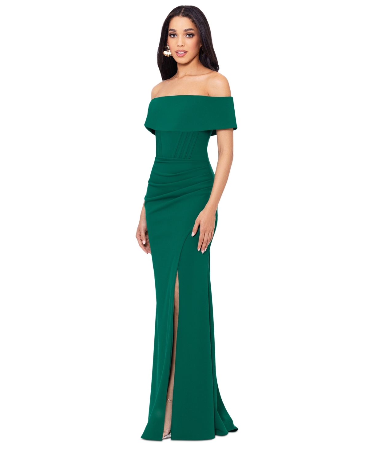 Shop Betsy & Adam Women's Off-the-shoulder Front-slit Gown In Green