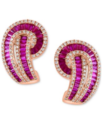 EFFY&reg; Ruby (3-5/8 ct. t.w.) & Diamond (1/2 ct. t.w.) Swirl Drop Earrings in 14k Rose Gold
