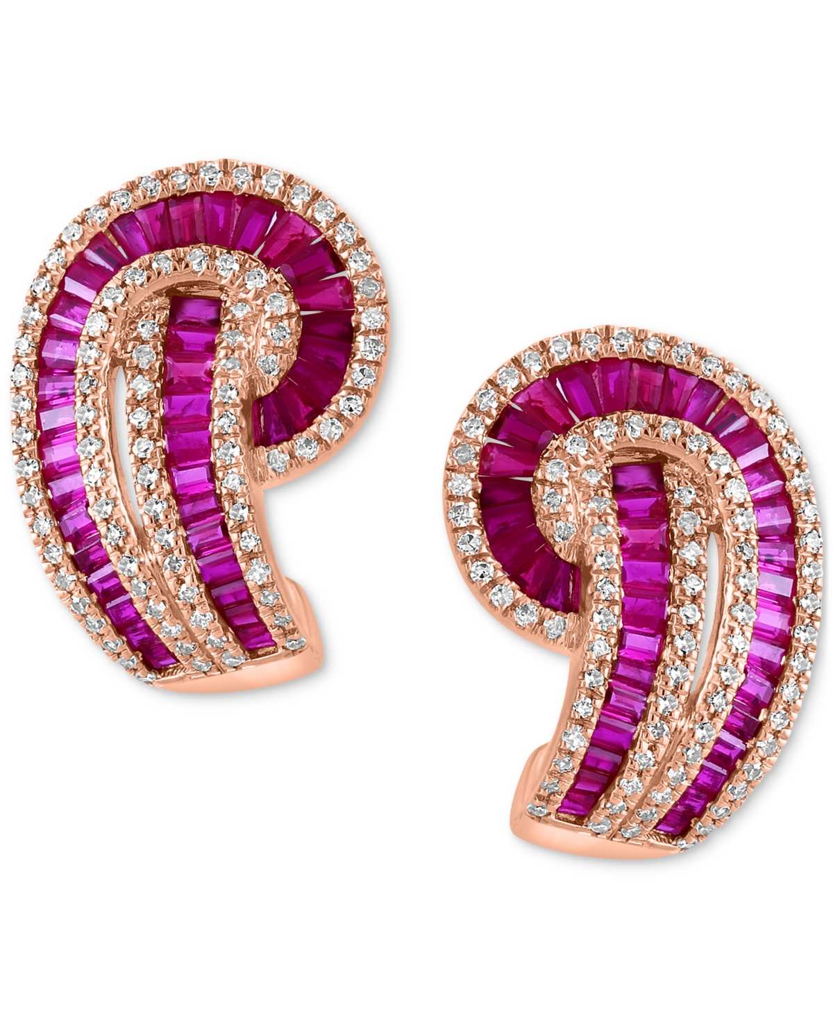 Effy(3-5/8 ct. t.w.) & Diamond (1/2 ct. t.w.) Swirl Drop Earrings in 14k Rose Gold - Ruby