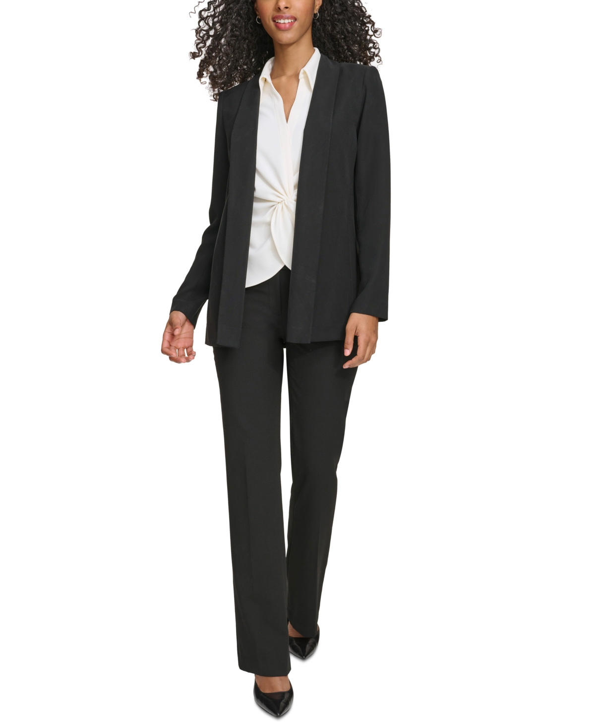 Shop Calvin Klein Petite Open-front Long-sleeve Twill Jacket In Black