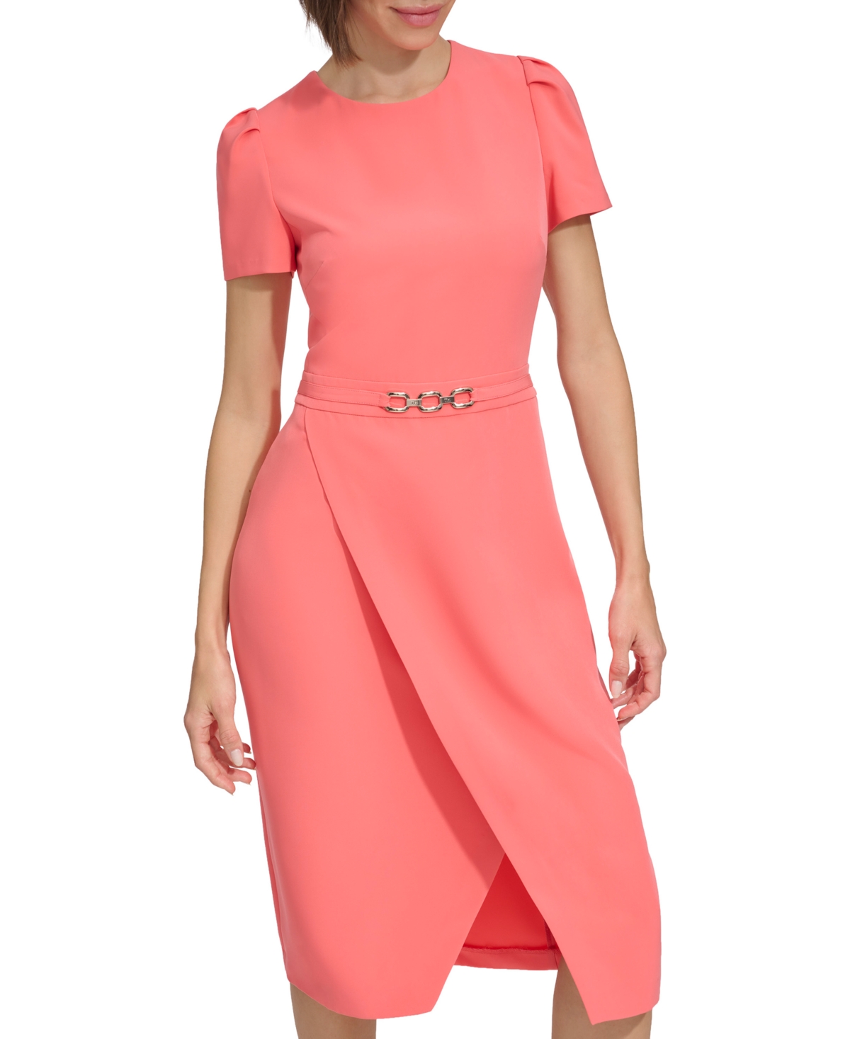 Shop Tommy Hilfiger Women's Clasp-waist Split-hem Midi Dress In Sherbet