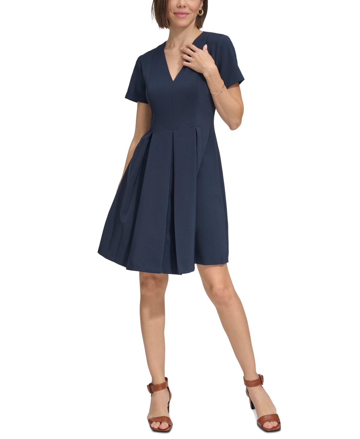 Shop Tommy Hilfiger Women's Short-sleeve V-neck Dress In Sky Captain