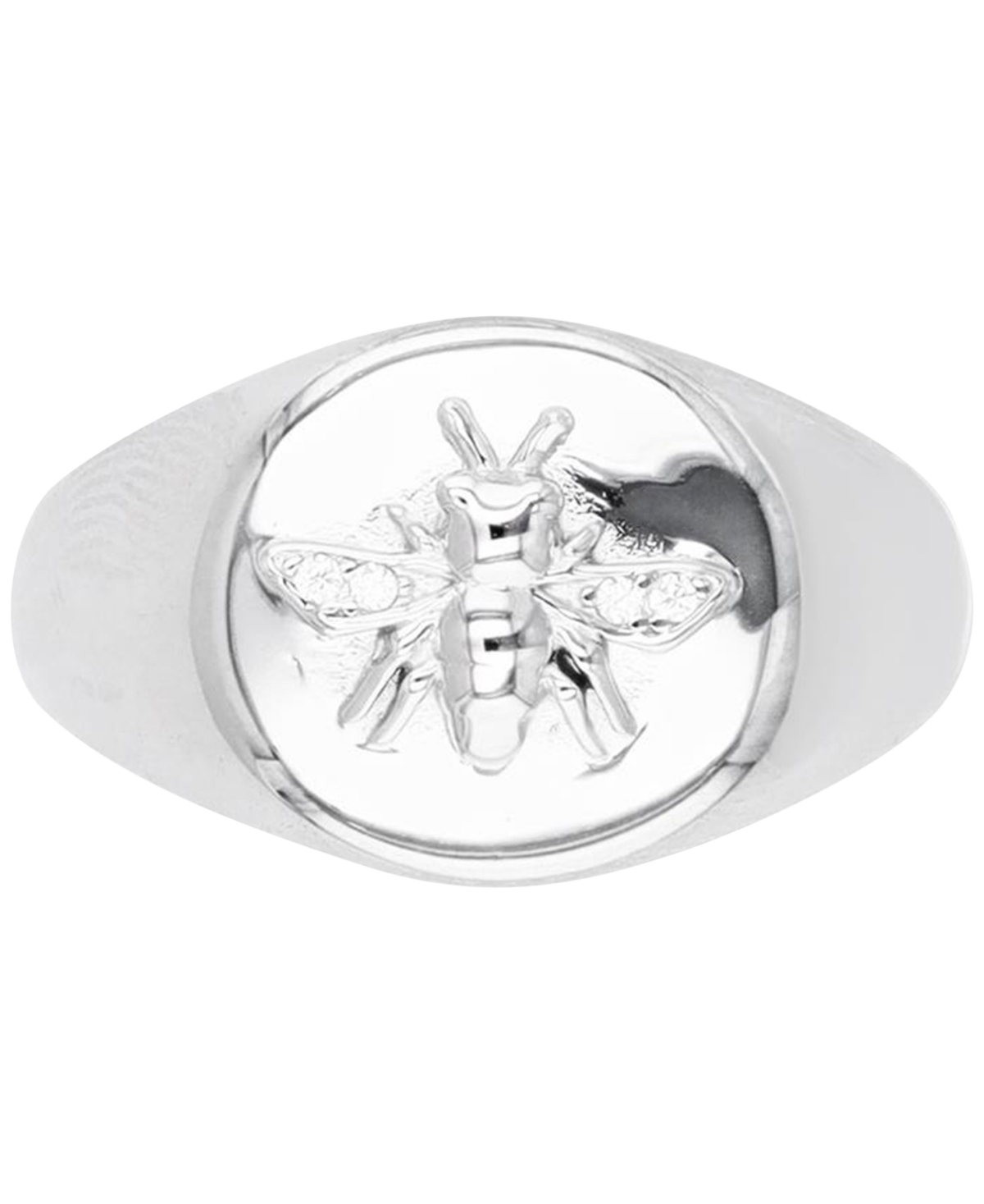 Shop Macy's Cubic Zirconia Bee High-polished Oval-style Signet Ring In Silver